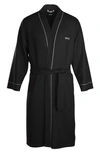 Hugo Boss Piped Cotton Robe In Black