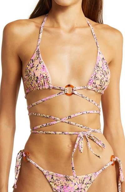 House Of Cb Naxos Floral Print Strappy Triangle Bikini Top In Blossom
