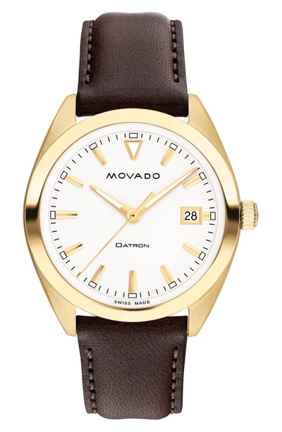 MOVADO HERITAGE DATRON LEATHER STRAP WATCH, 39MM