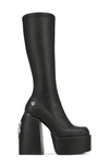 Naked Wolfe Spice Faux-leather Knee-thigh Heeled Boots In Black Stretch
