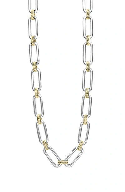 Lagos Signature Caviar Link Necklace In Silver/gold