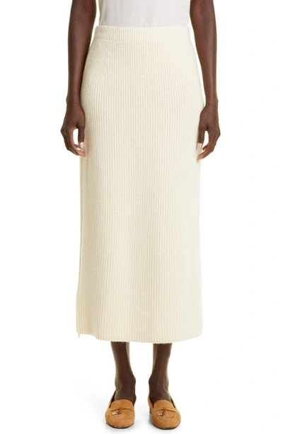 Loro Piana Davenport Zip-embellished Ribbed Cashmere Midi Skirt In Crema