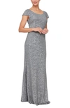 Alex Evenings Petite Cap-sleeve Fit & Flare Sequin Gown In Gunmetal