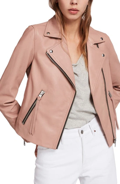 Allsaints Dalby Leather Biker Jacket In Cloud Pink