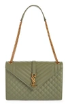 Saint Laurent Monogram Leather Envelope Bag In Light Sage