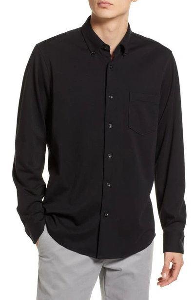 Nordstrom Trim Fit Knit Button-down Shirt In Black Jacquard