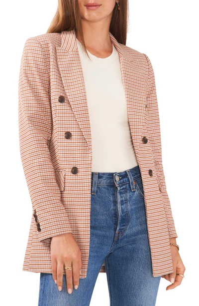 1.state Plaid Double Breasted Long Blazer In Orange