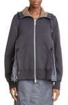 Sacai Ma-1 Side Gusset Sponge Hoodie In Charcoal Grey