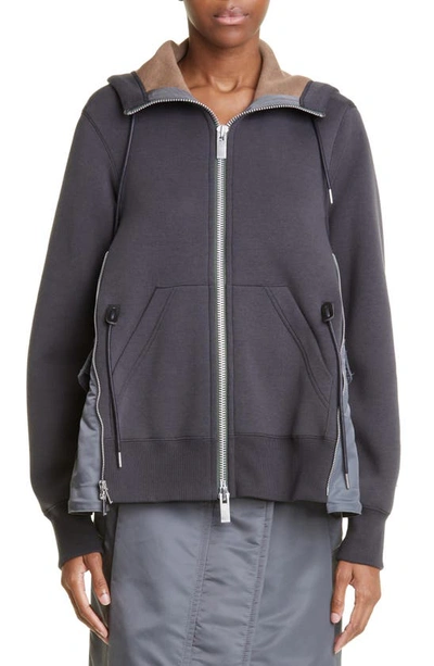 Sacai Ma-1 Side Gusset Sponge Hoodie In Charcoal Grey