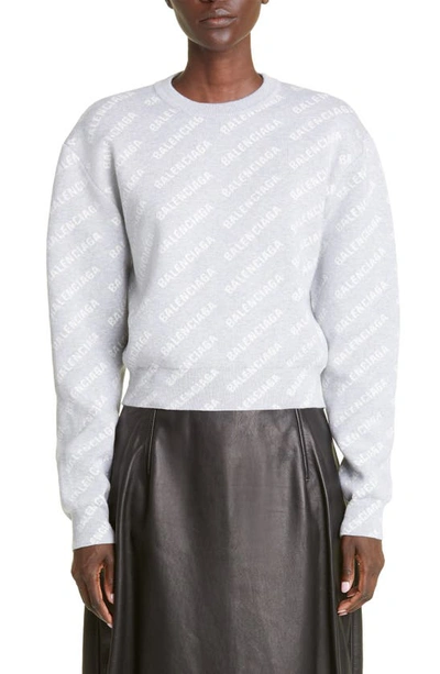 Balenciaga Mini Allover Logo Cotton-blend Sweater In Grey