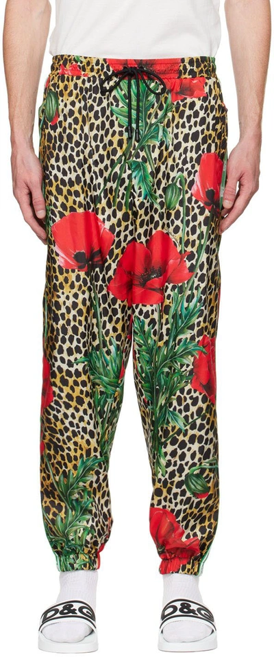 Dolce & Gabbana Multicolor Poppy & Ocelot Lounge Trousers In Hk3qg Papaveri F.oce
