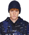 Ferragamo Blue Embroidered Logo Wool Beanie Hat