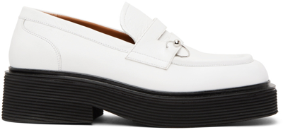Marni White Leather Moccasin Loafers In Lily White