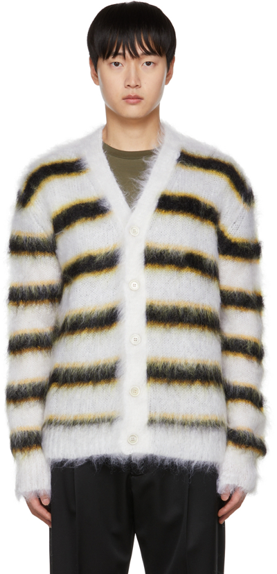 Marni Striped Mohair-blend Cardigan In White