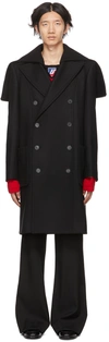 BALMAIN BLACK WOOL PEA COAT