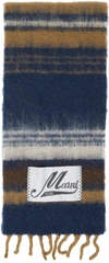 MARNI NAVY STRIPED WOOL SCARF