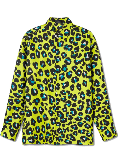 Versace Leopard-print Relaxed-fit Silk Shirt In Yellow
