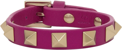 Valentino Garavani Pink Leather Rockstud Bracelet In Rose Violet