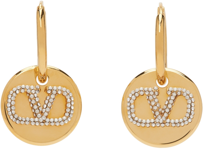 Valentino Garavani Gold Vlogo Pendant Hoop Earrings In Mh5 Oro 18/crystal S