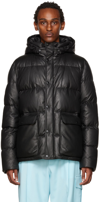 Yves Salomon Black Leather Down Jacket In C99 - Noir