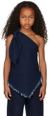 M.A+ KIDS NAVY DENIM ONE-SHOULDER KNOT TOP