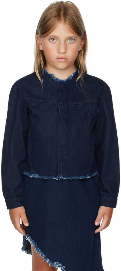 M.a+ Kids Navy Denim Collarless Jacket