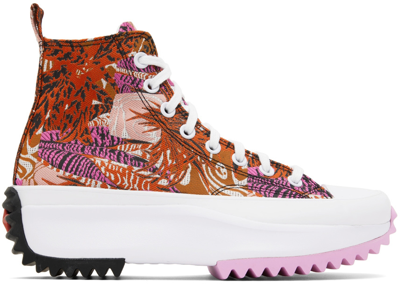 Converse Pink & Orange Run Star Hike Tropical Florals Sneakers In Mantra Orange/black/