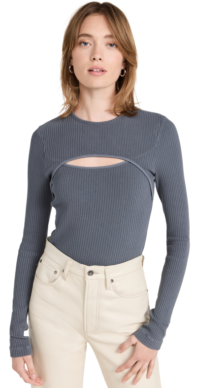 Agolde Lyza Cutout Ribbed Cotton Top In Magnet