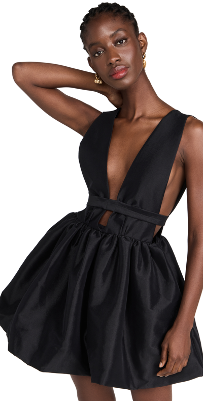 Kika Vargas Hilma Plunge-front Silk-blend Taffeta Mini Dress In Black