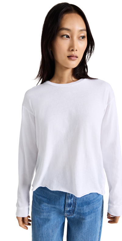 Mother The Long Sleeve Slouchy Cut Off Tee In Bright White