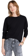 Mother The Long Sleeve Slouchy Cut Off Tee In Black