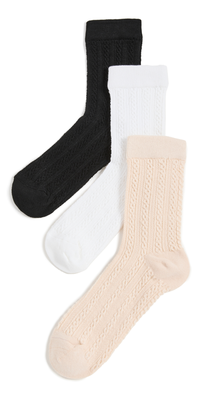 Stems Delicate Knit Socks In Black/ivory/oat