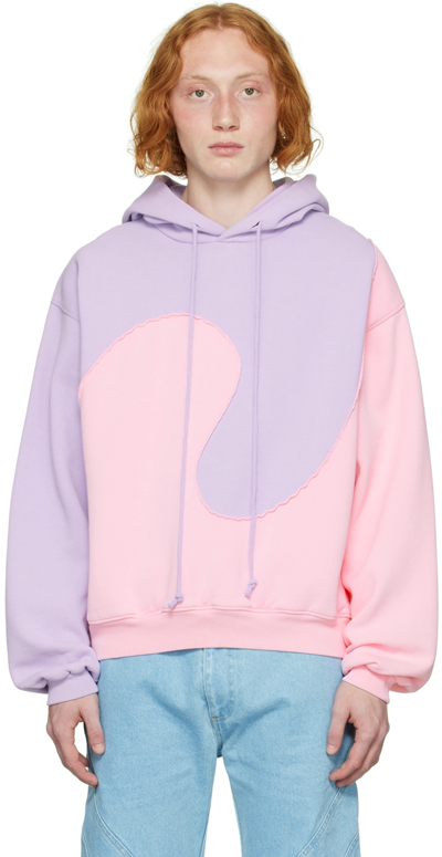 Erl Wave Colour-block Panelled Hoodie In Pink,purple