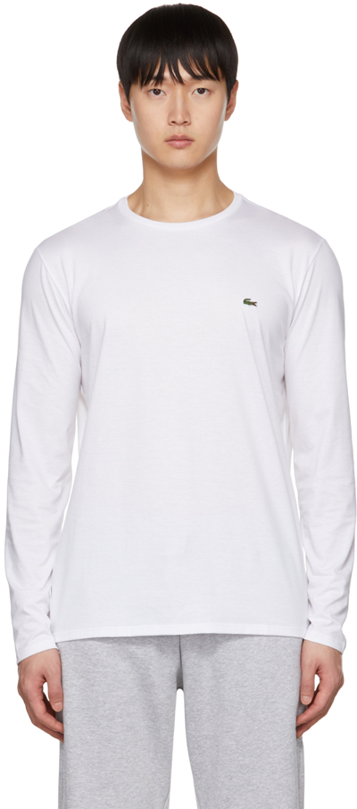 Lacoste White Embroidered Long Sleeve T-shirt