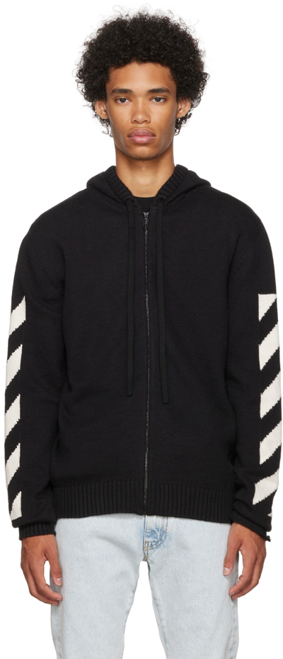 Off-white Diag-stripe Print Hoodie In Black