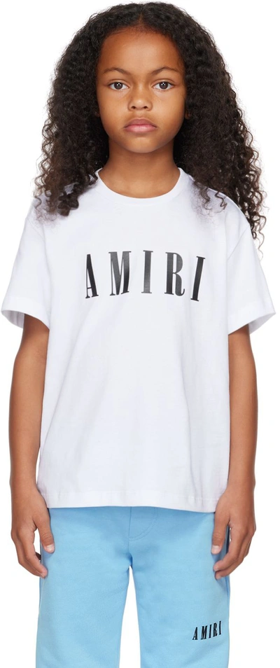 Amiri Kids' Logo印花棉质平纹针织t恤 In White