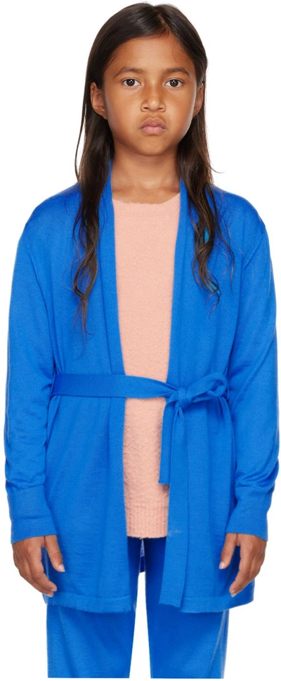 The Row Kids Blue Huey Cardigan In Azb Azure Blue