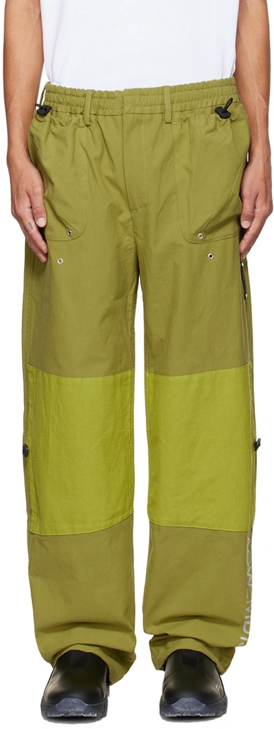 A-cold-wall* Logo-print Panelled Relaxed-fit Cotton-canvas Ripstop Trousers In Green