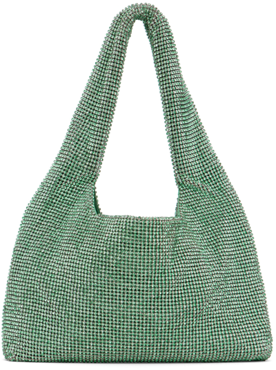 Kara Green Mini Crystal Mesh Armpit Bag In Erinite