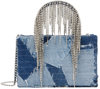 KARA SSENSE EXCLUSIVE BLUE DENIM CRYSTAL FRINGE SHOULDER BAG