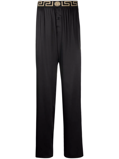 Versace Greca-pattern Elasticated-waistband Trousers In Black