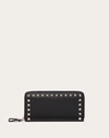 Valentino Garavani Rockstud Grainy Calfskin Zipped Wallet Woman Black Uni In Black