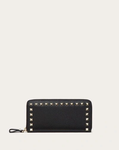 Valentino Garavani Rockstud Grainy Calfskin Zipped Wallet Woman Black Uni