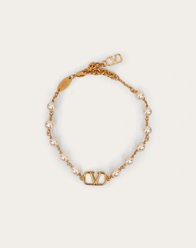 Valentino Garavani Vlogo Signature Bracelet With Pearls Woman Gold Uni