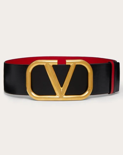 Valentino Garavani Reversible Vlogo Signature Belt In Glossy Calfskin 70mm Woman Black/pure Red 070