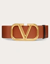 VALENTINO GARAVANI VALENTINO GARAVANI REVERSIBLE VLOGO SIGNATURE BELT IN GLOSSY CALFSKIN 70MM WOMAN SADDLE BROWN/BLACK 