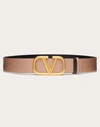 Valentino Garavani Reversible Vlogo Signature Belt In Glossy Calfskin 40 Mm Woman Smokey Brown/black
