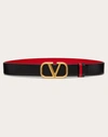 Valentino Garavani Reversible Vlogo Signature Belt In Glossy Calfskin 30 Mm Woman Black/pure Red 090 In ブラック/ピュアレッド