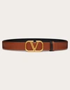 Valentino Garavani Reversible Vlogo Signature Belt In Glossy Calfskin 30 Mm Woman Saddle Brown/black