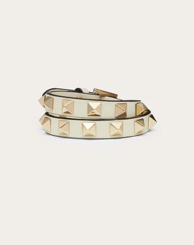 Valentino Garavani Rockstud Calfskin Double-strap Bracelet Woman Light Ivory Uni